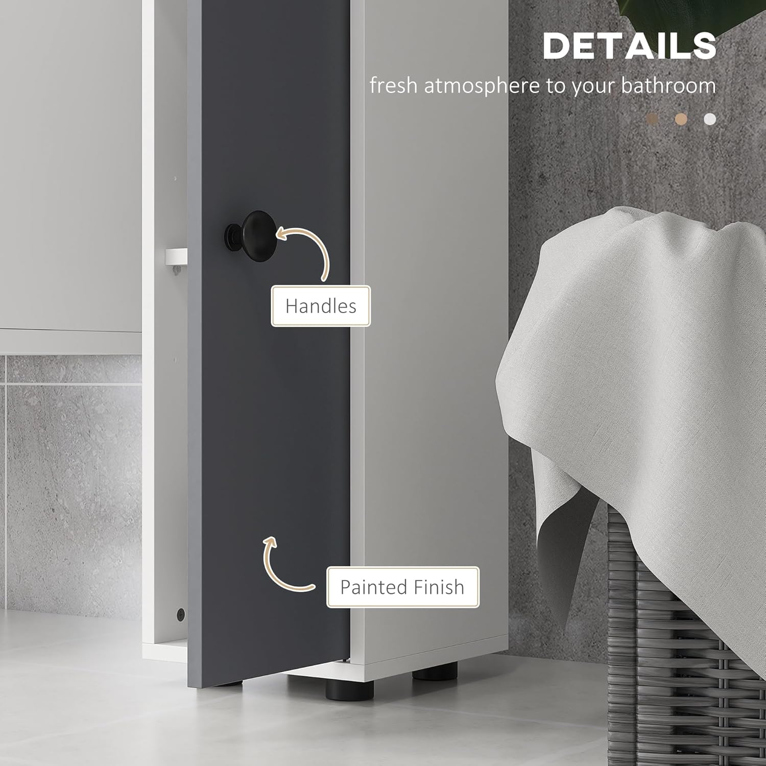180cm Slim Bathroom Storage Cabinet 4 Shelves 2 Doors White Grey