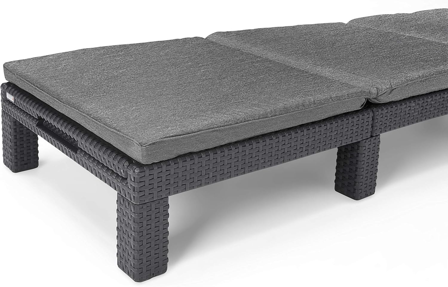 Rattan Effect Sun Lounger Adjustable Headrest Cushion Grey