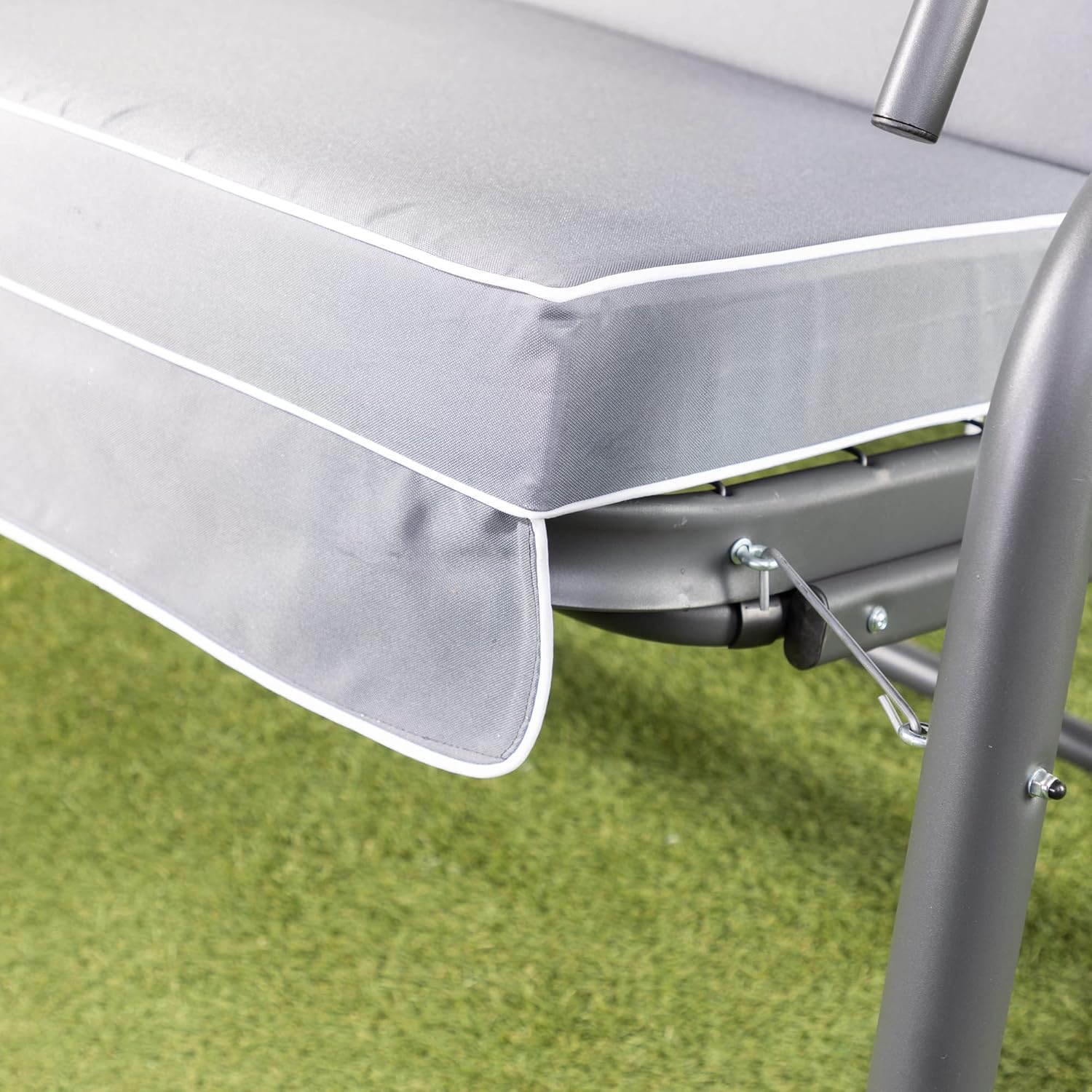 3 Seater Reclining Garden Swing Bed Grey Canopy Cushions 250kg
