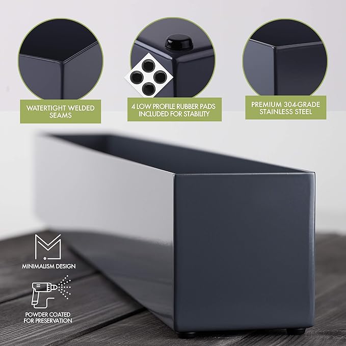 32 Inch Modern Metal Rectangle Planter Box Grey Indoor