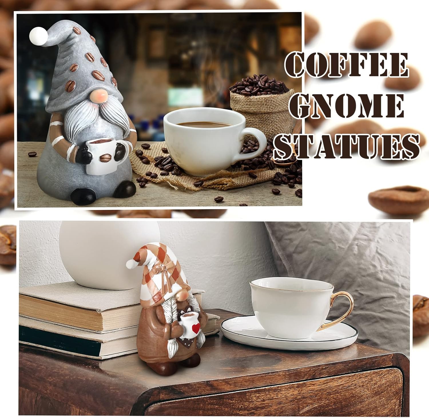 2PCS Coffee Gnome Decor Coffee Bar Resin Figurines Tiered Tray