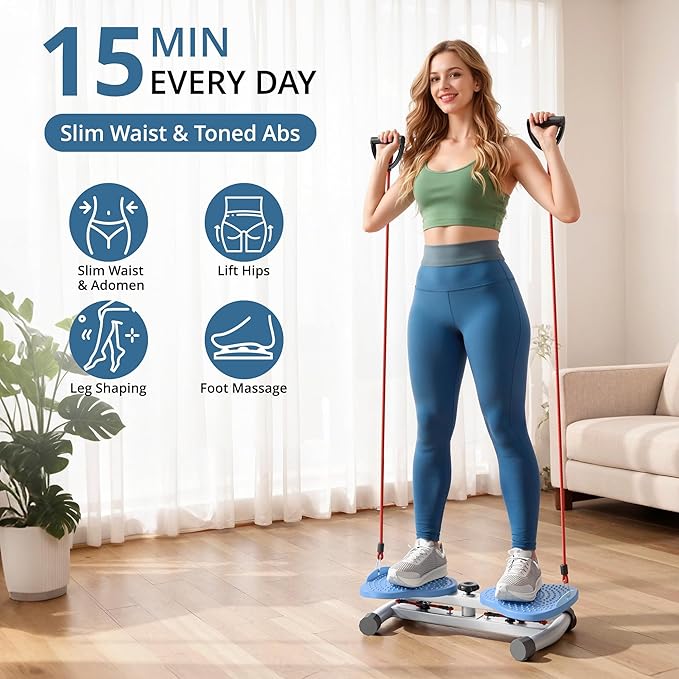 Waist Twisting Board Fitness Machine w/ Resistance Bands Core Trainer