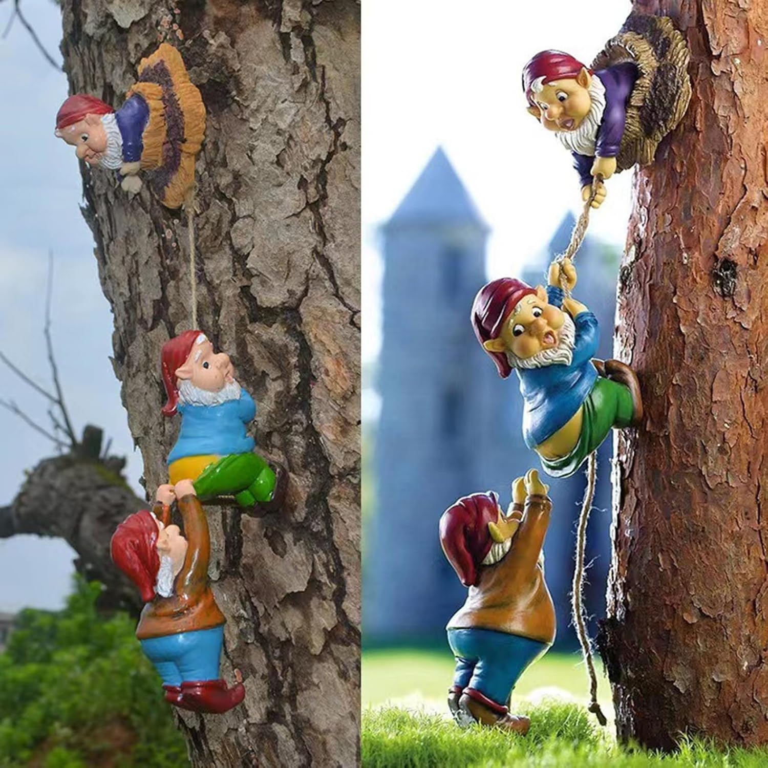 3Pcs Climbing Gnomes Resin Hanging Rope Garden Decor Set