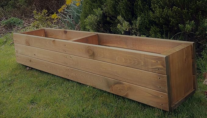 Extra Large Wooden Garden Trough Planter 120cm Brown