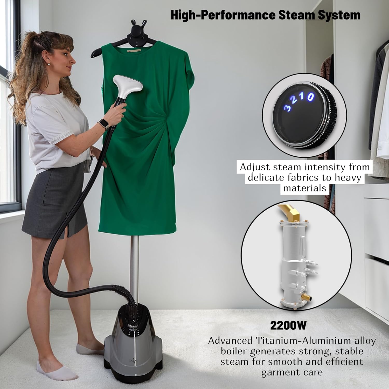2200W Garment Steamer Upright 2.9L Tank 66 Min Steam Power