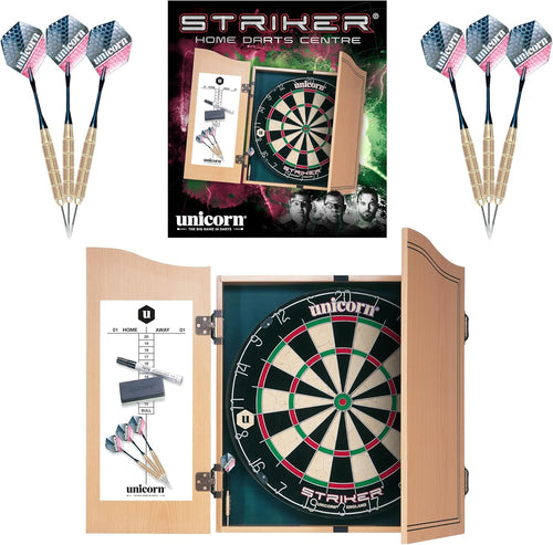 Dart Board Cabinet Set Wood Scoreboard 2 Darts Bristle Board