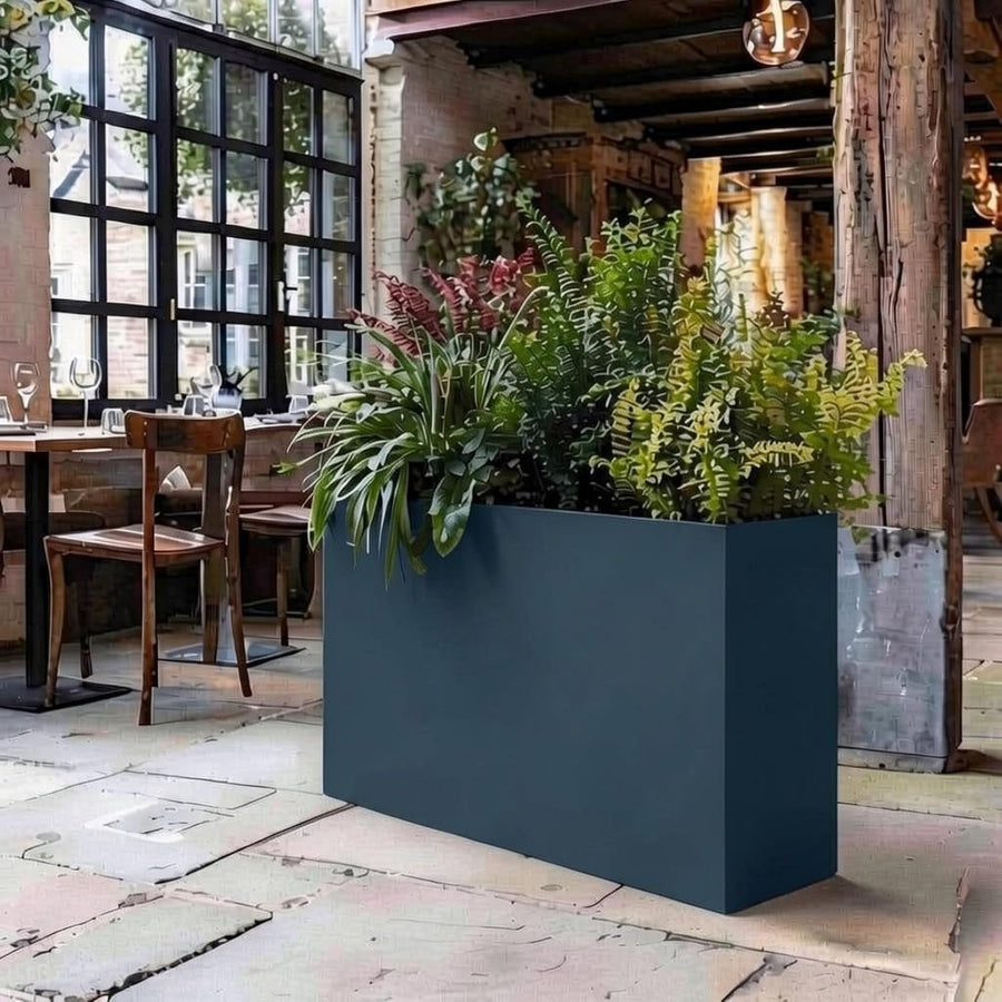 Tall Metal Trough Planter 90cm Grey Freestanding Indoor Outdoor