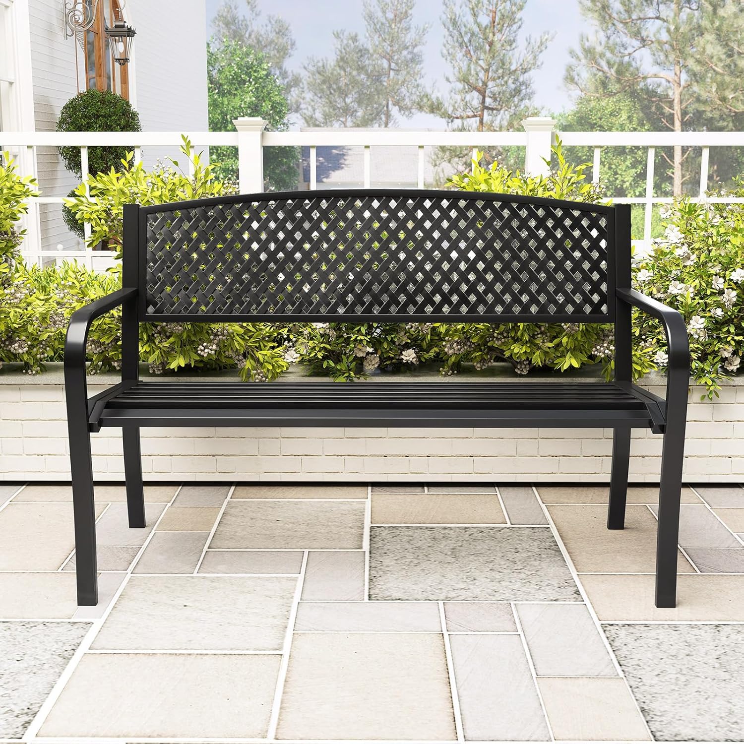 Metal Garden Bench 2 Seater Patio Park Outdoor Loveseat Chair Heavy Duty