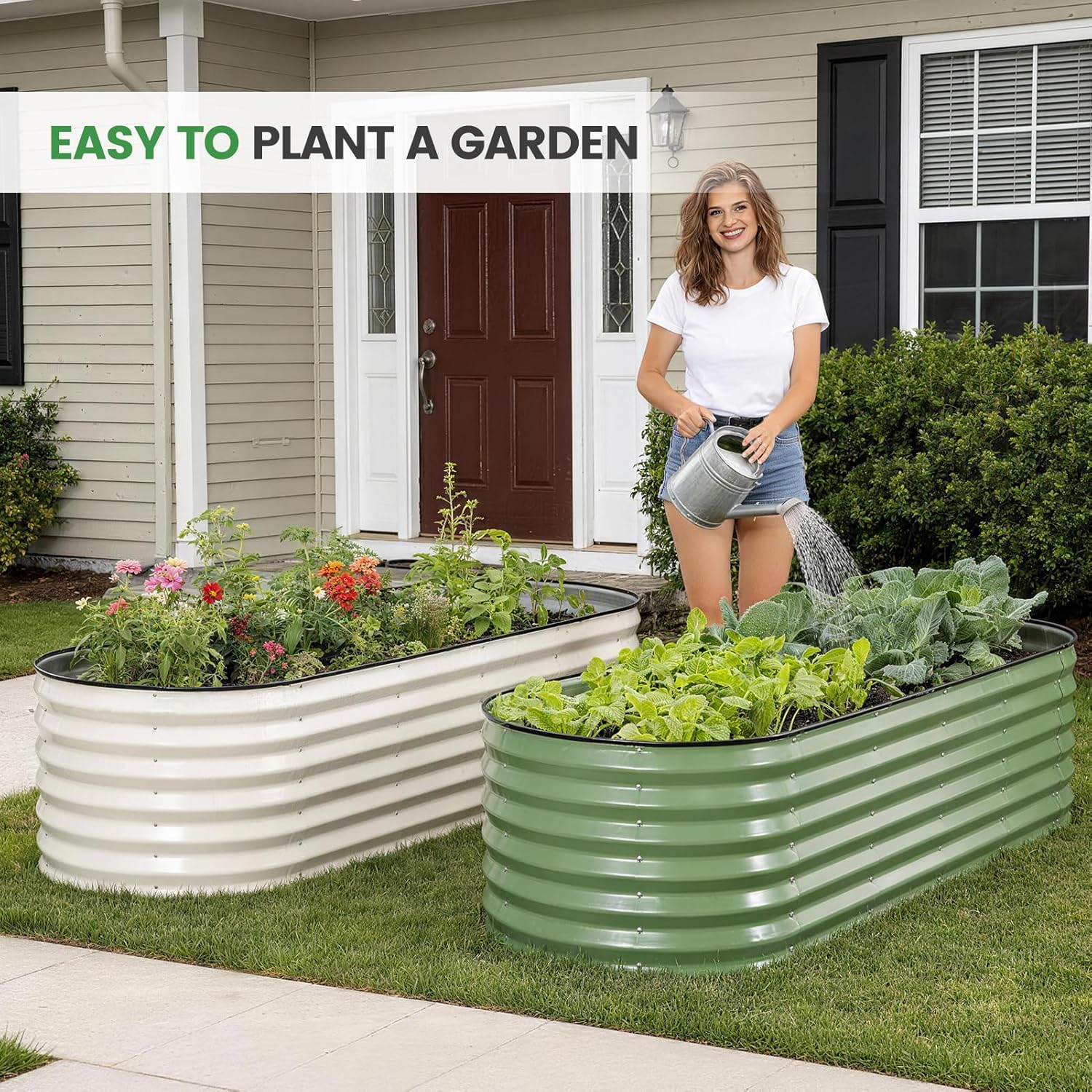 Large White Metal Raised Garden Bed Planter 180x60cm