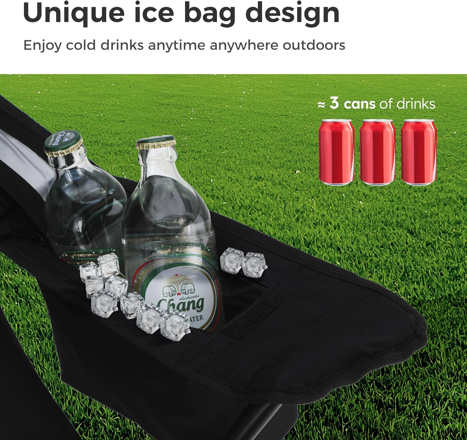 Set of 2 Folding Camping Chairs Cooler Bag Black