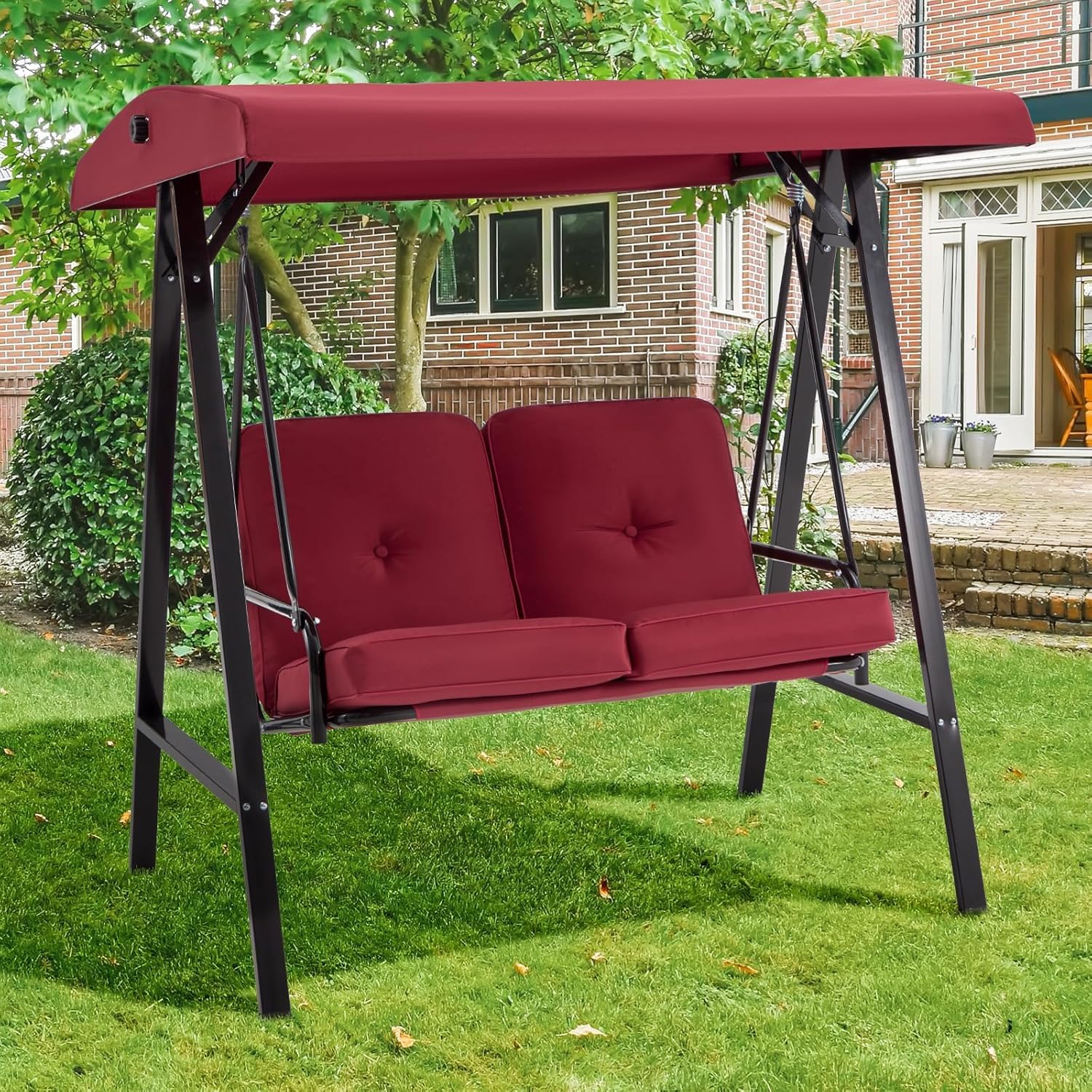 Red 2 Seater Garden Swing Chair with Canopy