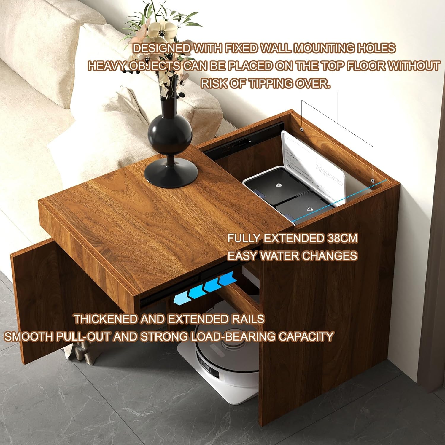 Robot Vacuum Storage Cabinet Side Table Hidden Shelf Pull Out
