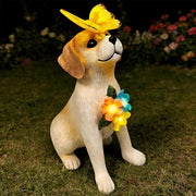 Solar Dog Garden Statue LED Lights Outdoor Resin Decor