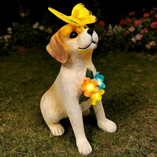 Solar Dog Garden Statue LED Lights Outdoor Resin Decor