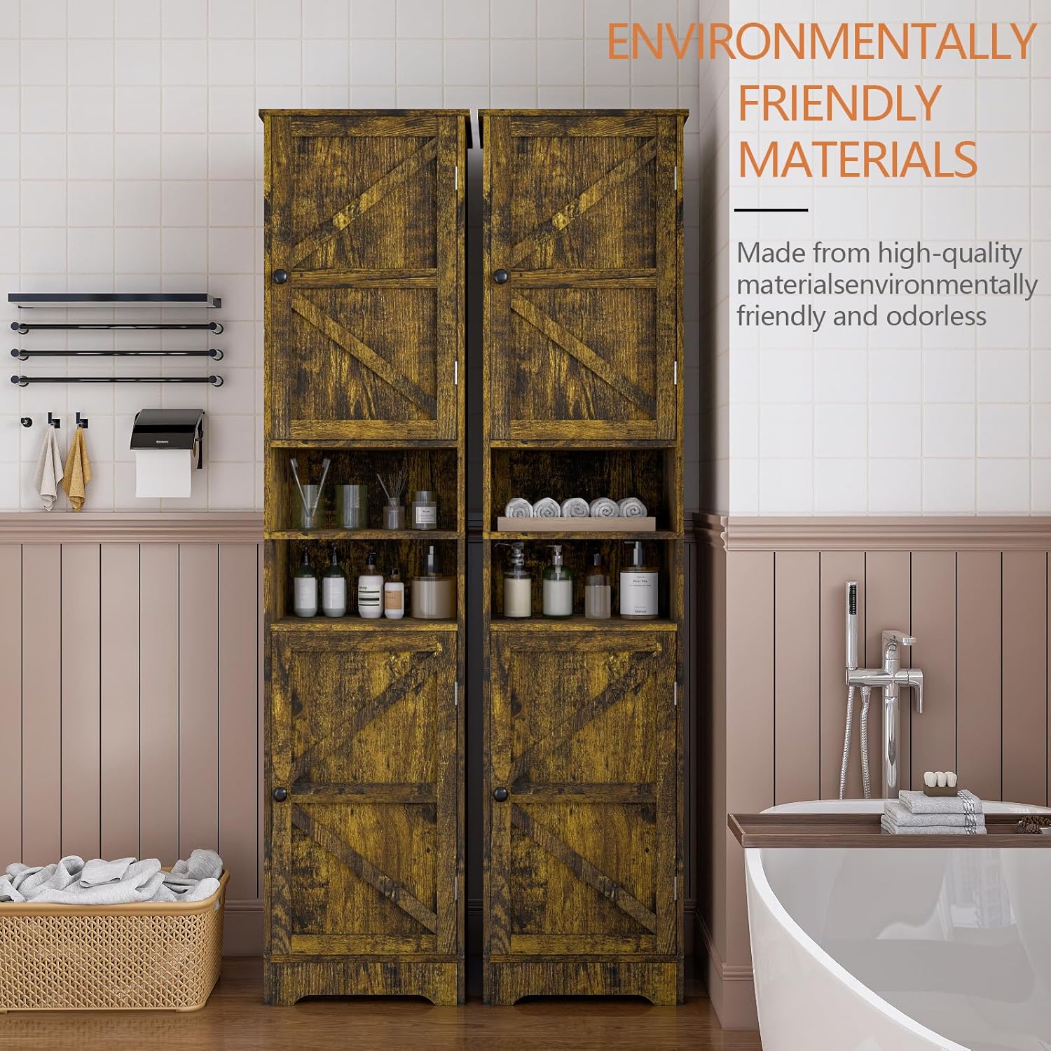Tall Bathroom Storage Cabinet Slim Adjustable Shelf Retro
