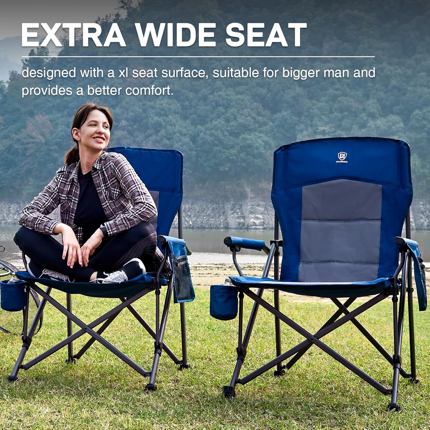 Oversized Folding Camping Chair 230kg Heavy Duty Blue