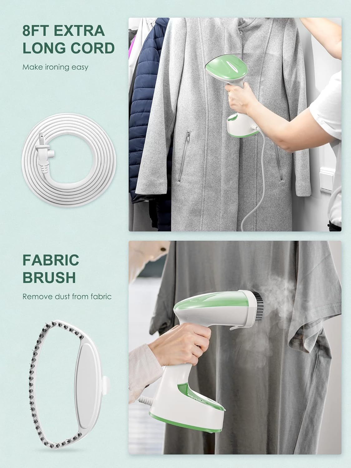 Foldable Handheld Garment Steamer 1200W Fast Heat 25s Green