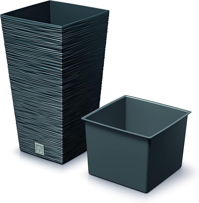 Set of 2 Tall Square Planters Anthracite Modern Indoor Outdoor Pots