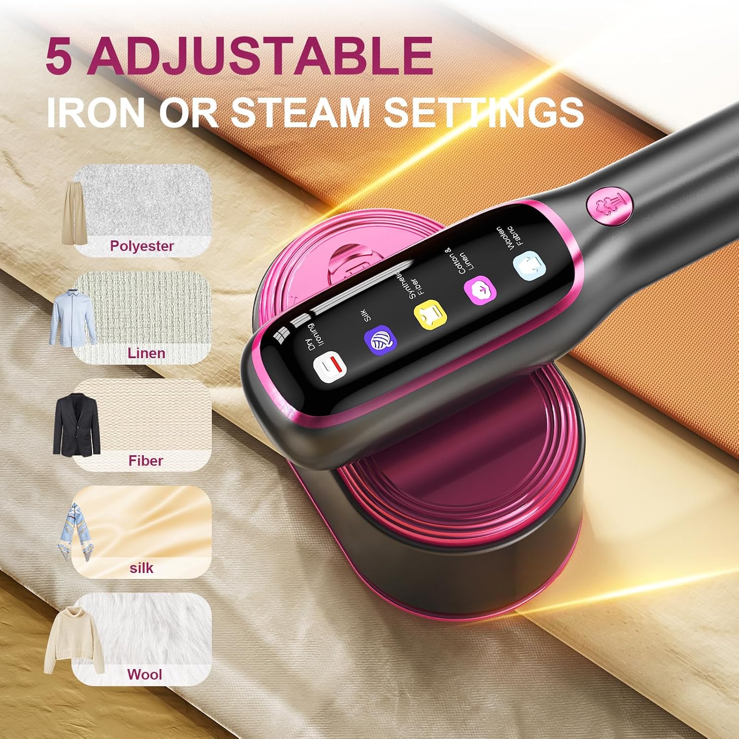 Portable Clothes Steamer 1200W Travel Iron LED Display 5 Modes