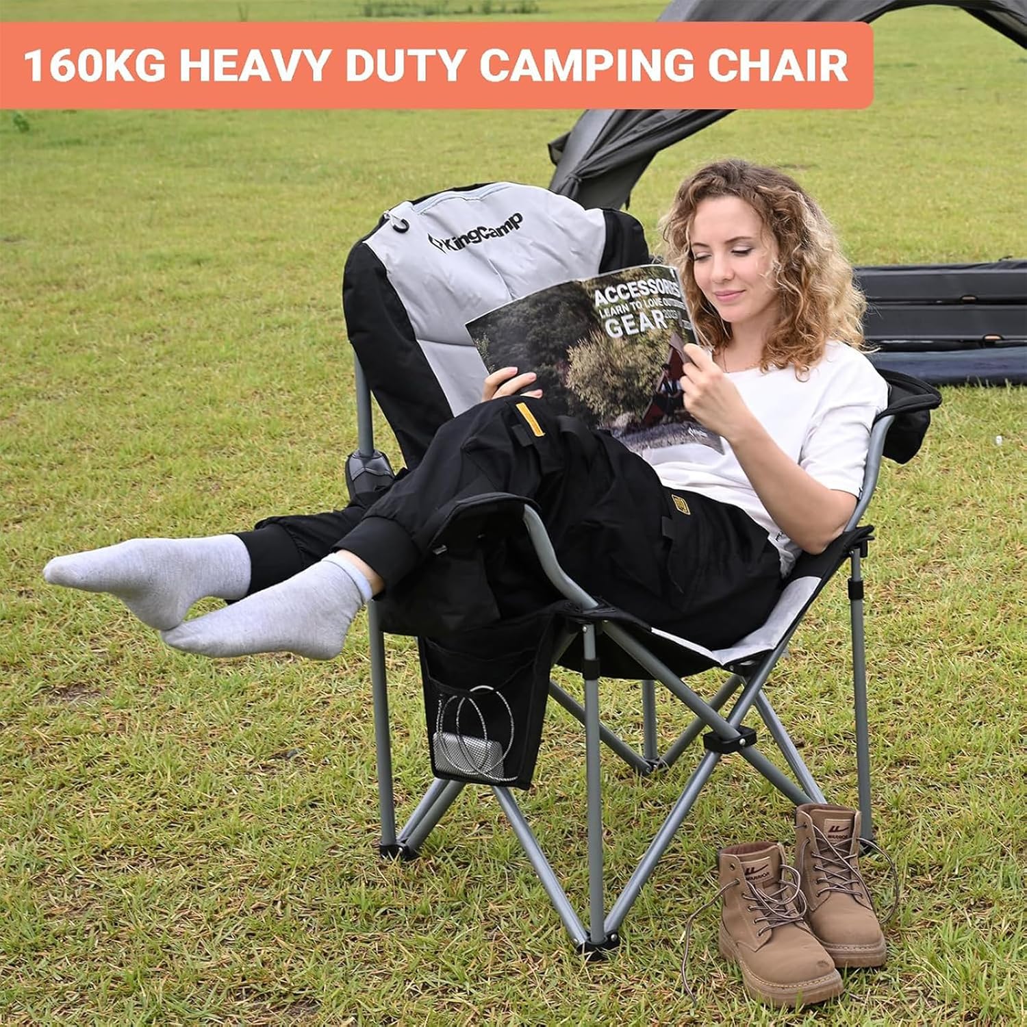 XL Heavy Duty Camping Chair 550 LBS Lumbar Support Cooler Seat