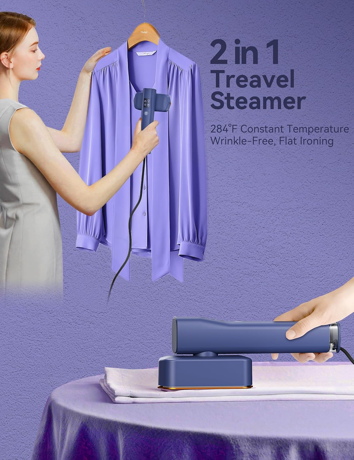 Portable Clothes Steamer 2 in 1 Travel Iron Fast Heat LED 4 Modes