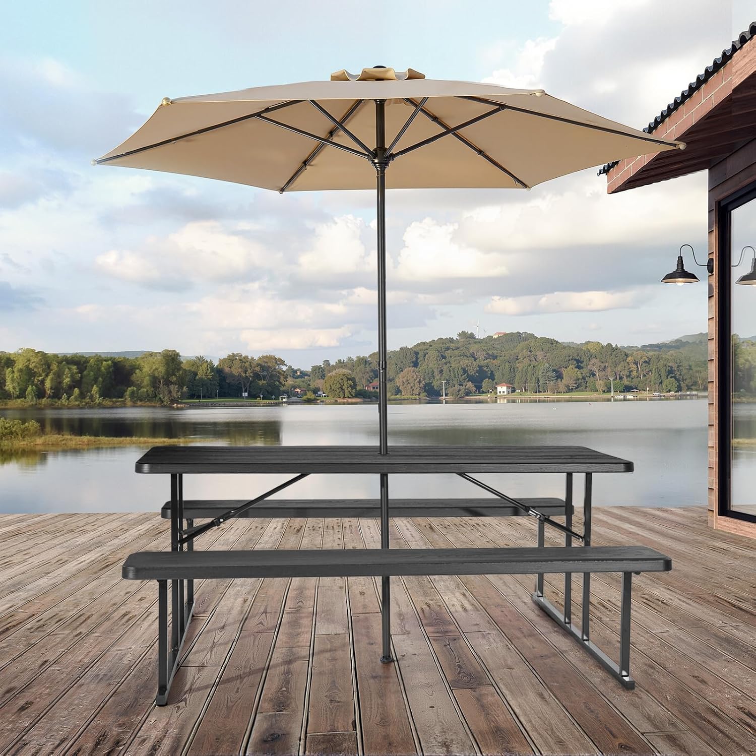 6FT Folding Picnic Table Bench Set Outdoor Patio w/Umbrella Hole