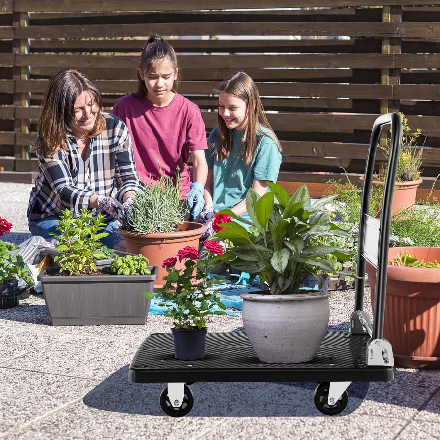Folding Push Cart Dolly 200KG Flatbed Trolley Black