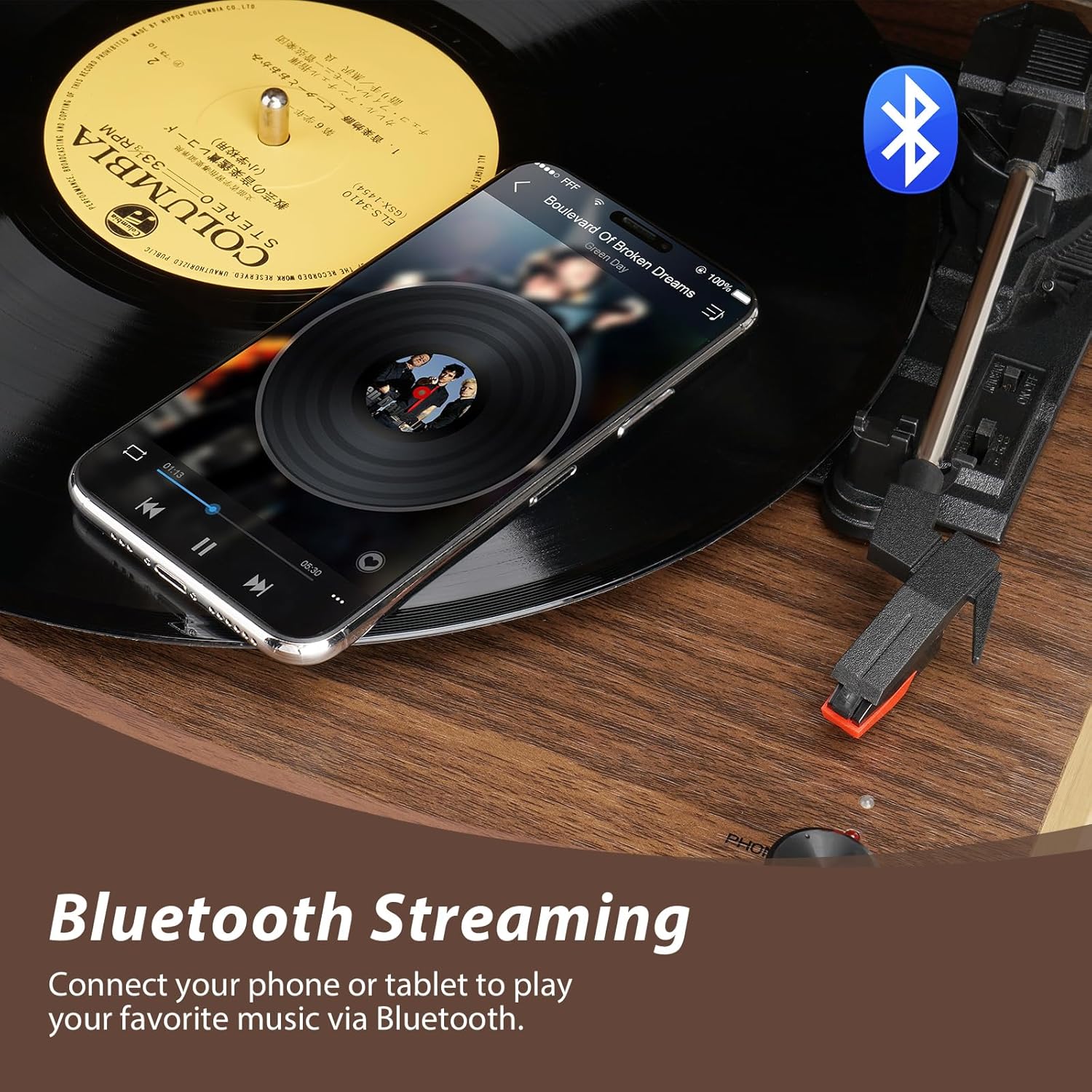 3 Speed Bluetooth Record Player with Legs USB Recorder