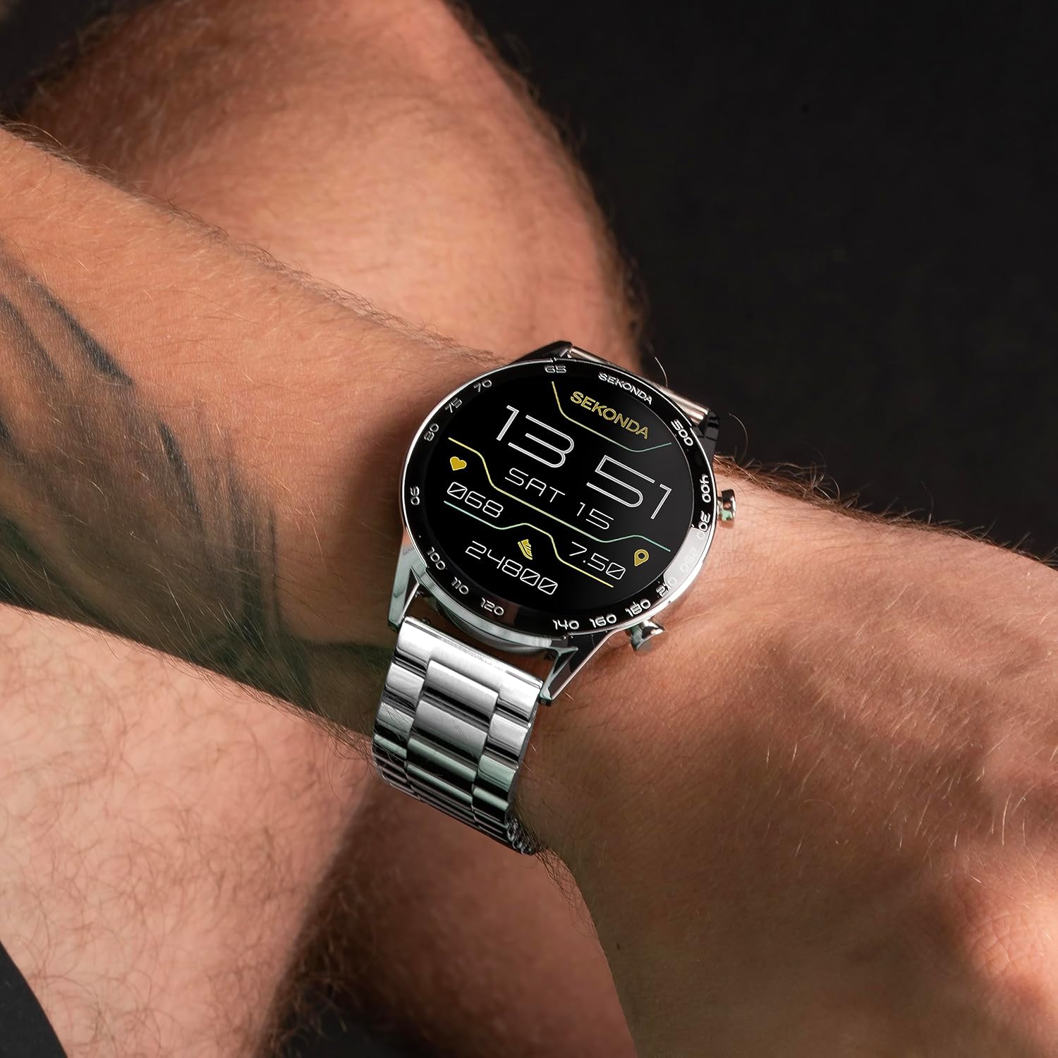 45mm Silver Smart Watch Stainless Steel Fitness Tracker