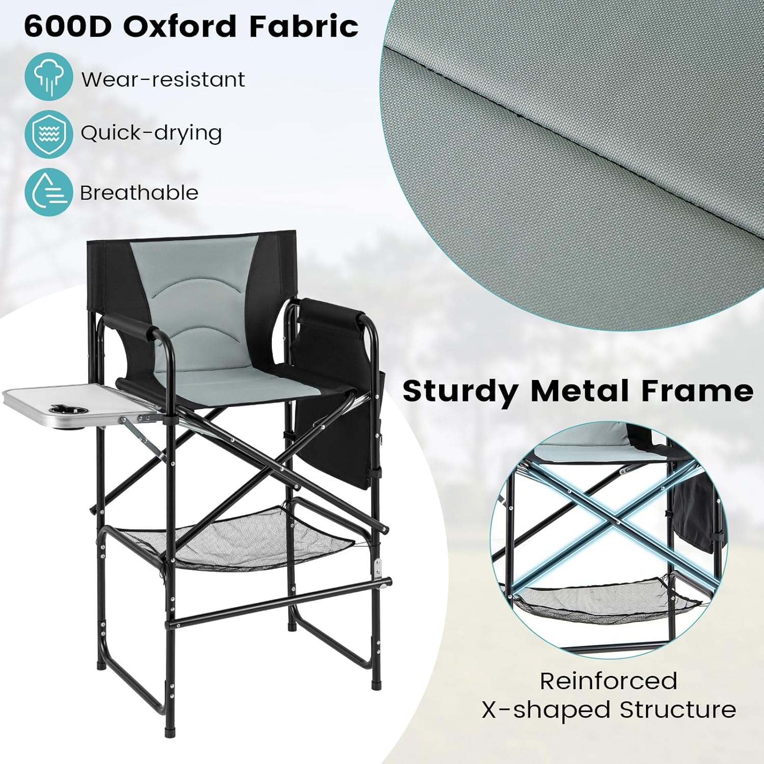 Tall Folding Directors Chair with Side Table Footrest