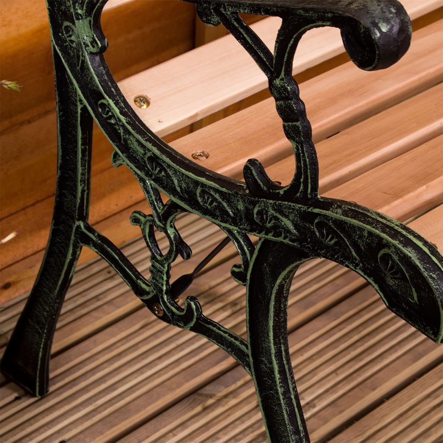 3 Seater Wooden Garden Bench Cast Iron Frame Patio Park Seat
