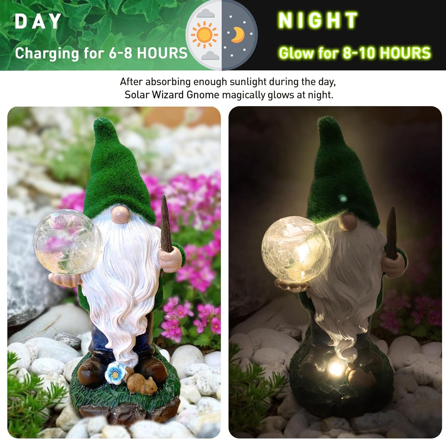 Solar Gnome Wizard Statue LED Light Outdoor Garden Patio Decor