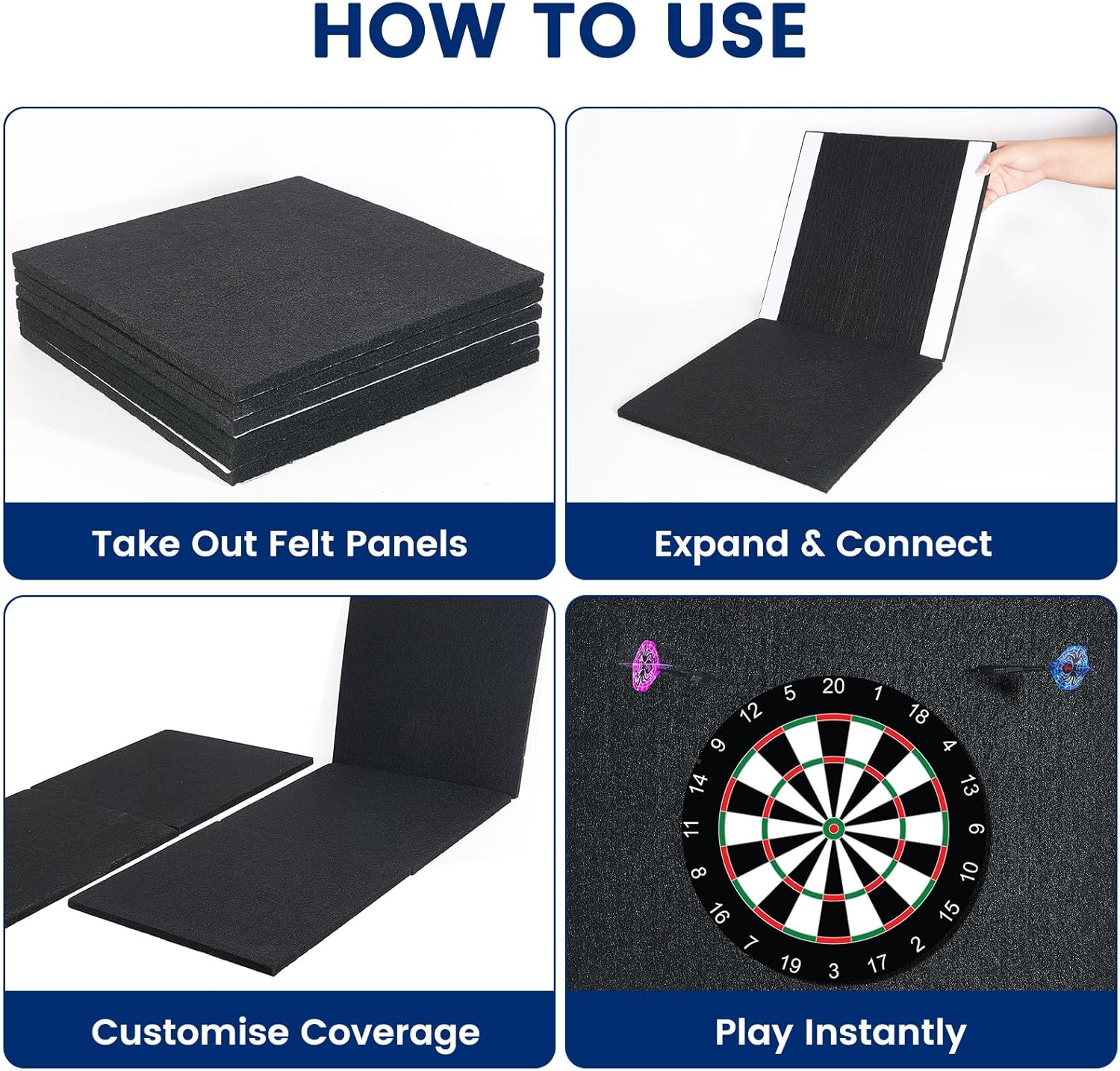 Dartboard Wall Protector Felt Tiles 6 Pack Self Adhesive 12x12