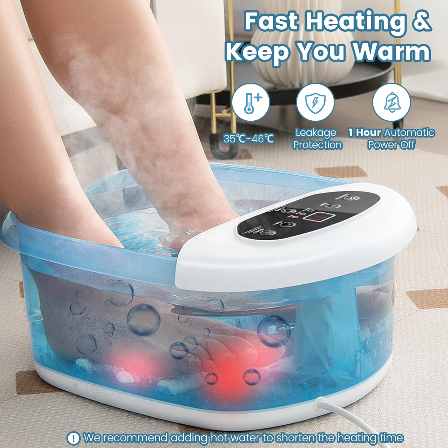 Foot Spa Massager Heat Bubble Vibration Rollers Pedicure Bath