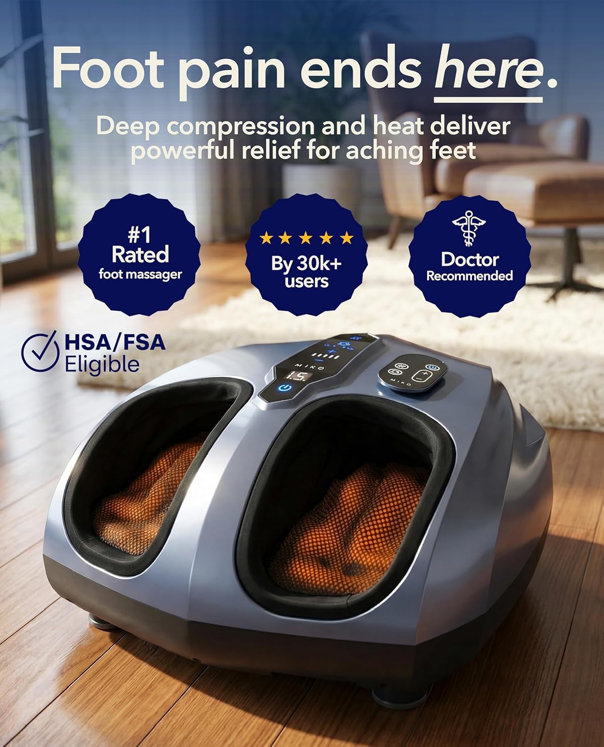 Shiatsu Foot Massager Heat Air Compression Deep Kneading Pain Relief