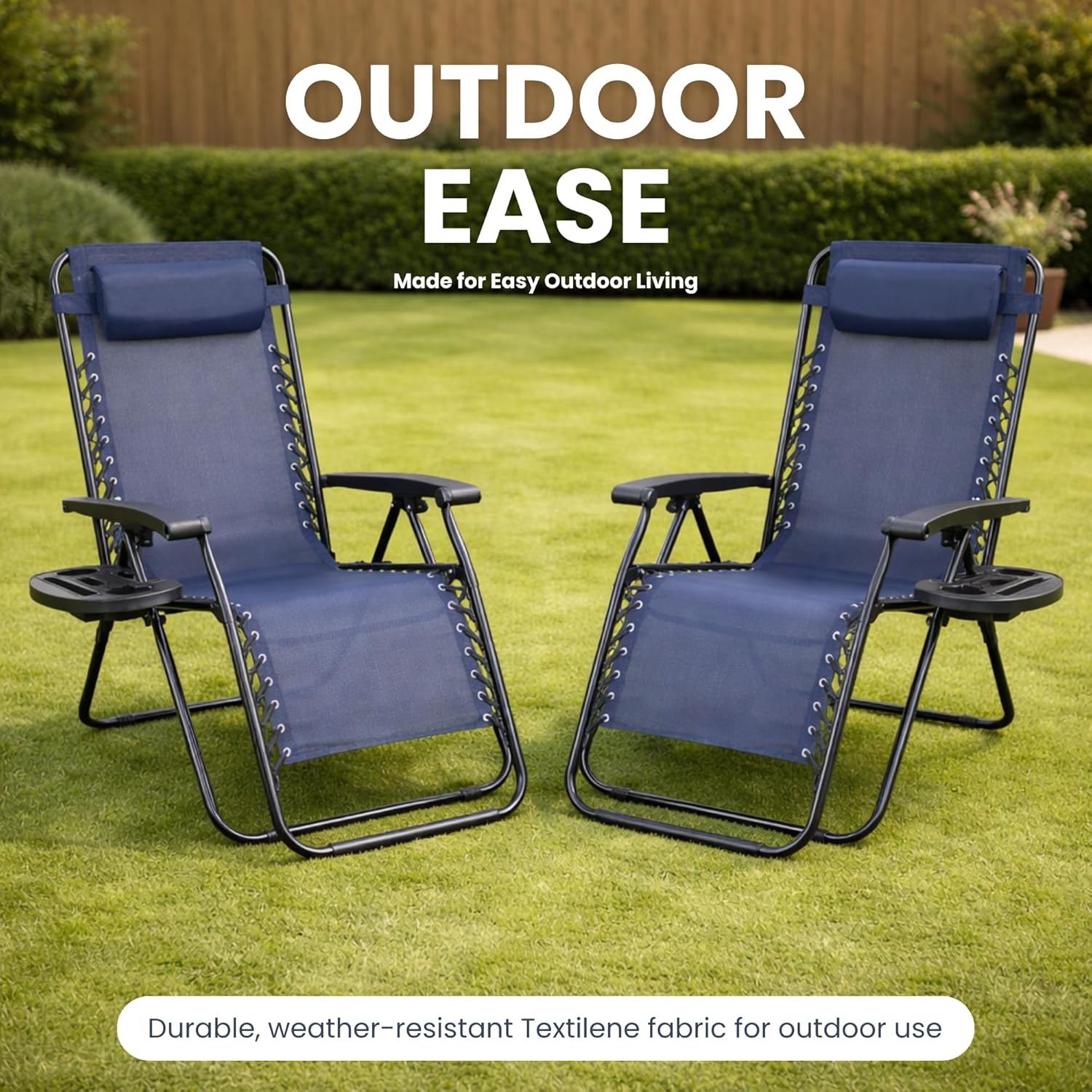 Zero Gravity Chairs Set of 2 Navy Reclining Sun Loungers