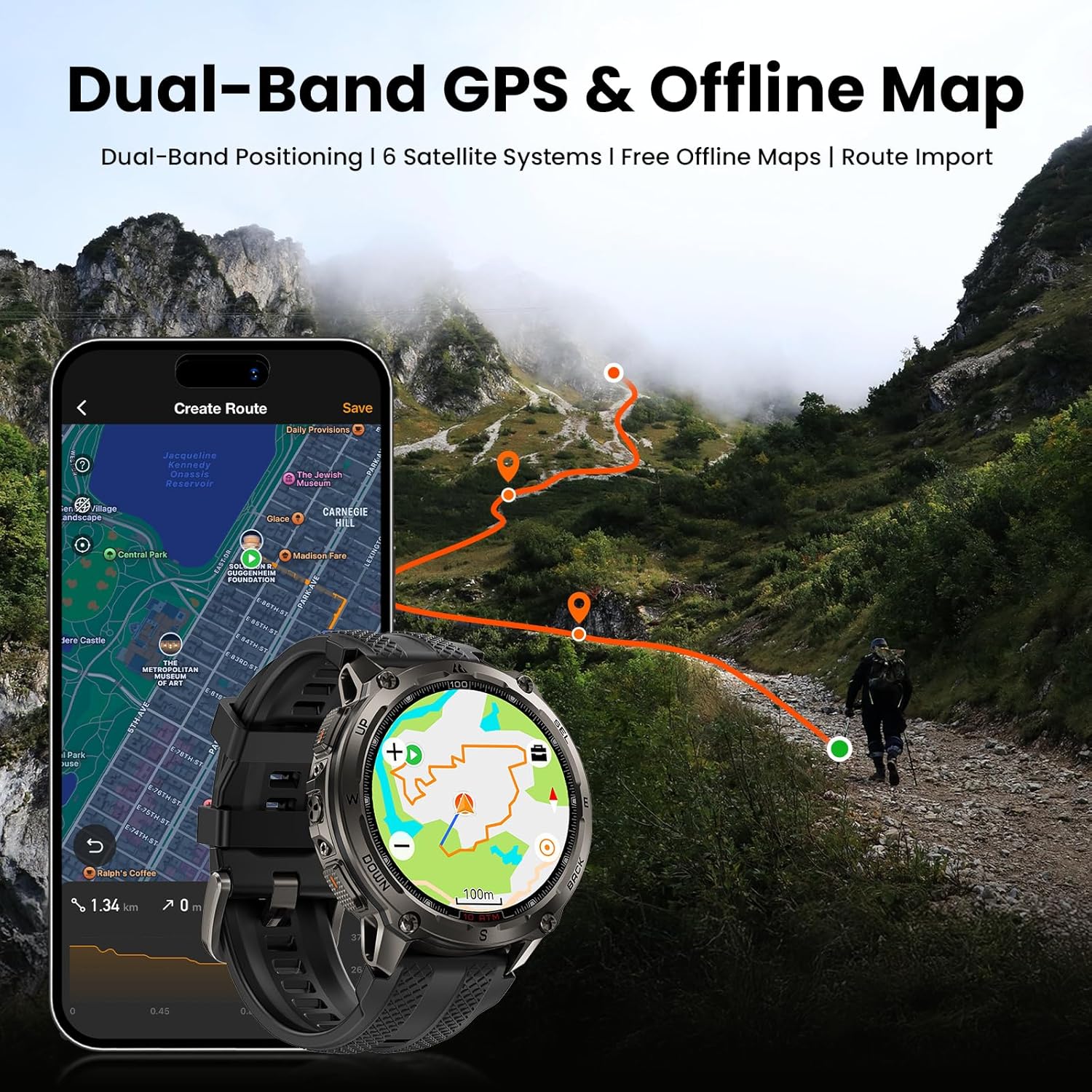 Military GPS Smart Watch 10ATM Dive 160 Sports