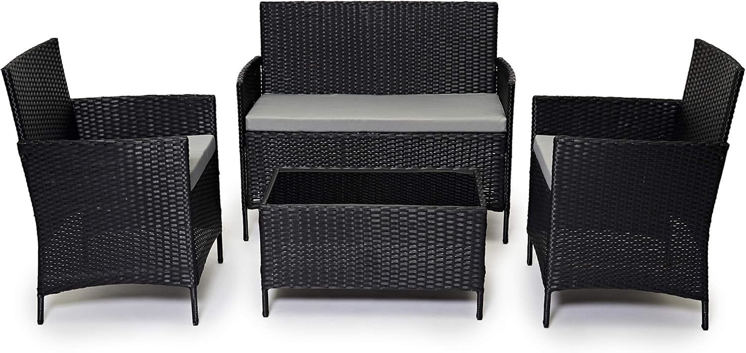 4 Seater Rattan Garden Furniture Set Sofa Chairs Glass Coffee Table Patio