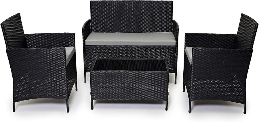 4 Seater Rattan Garden Furniture Set Sofa Chairs Glass Coffee Table Patio