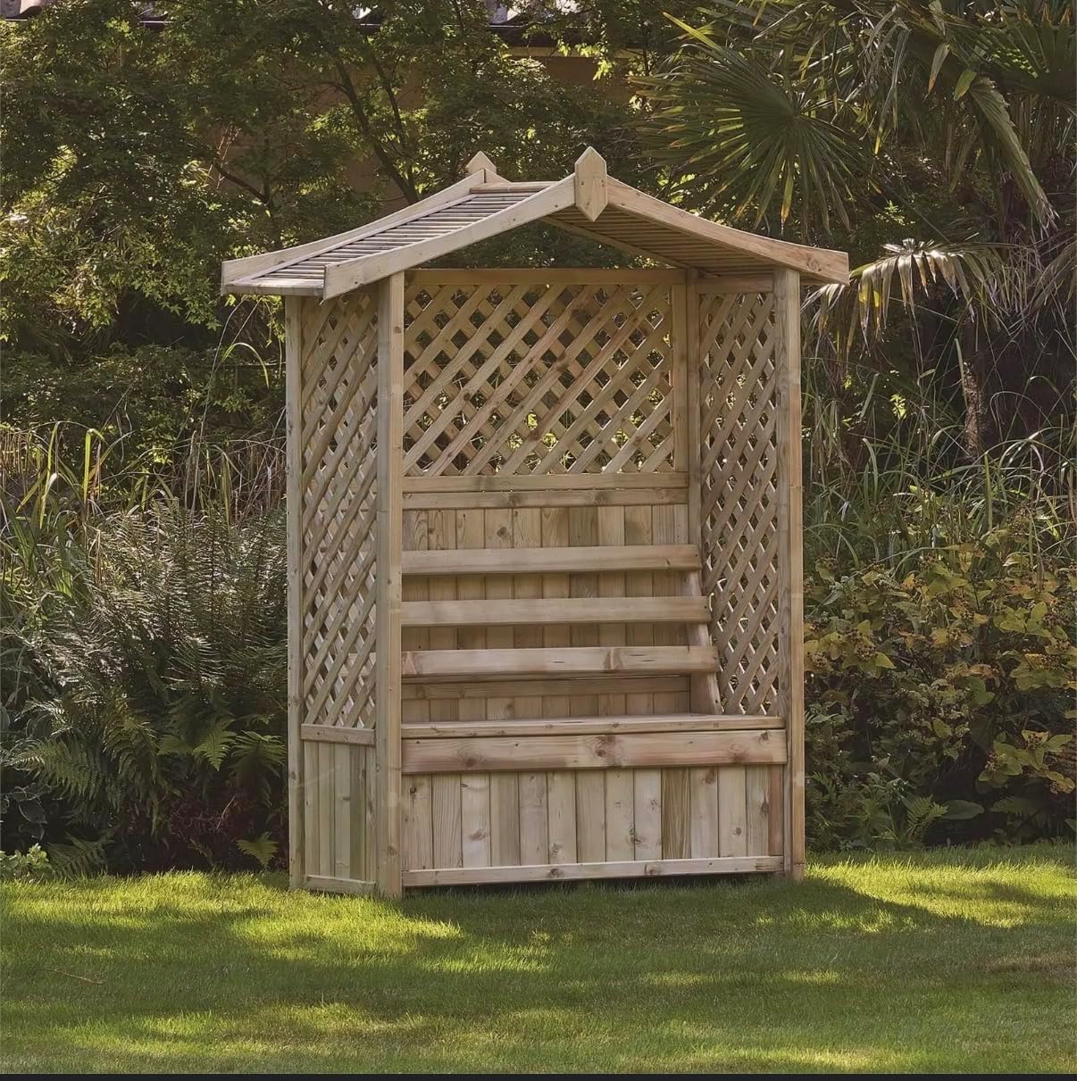 Wooden Garden Arbour Bench with Storage Lattice Roof Seat