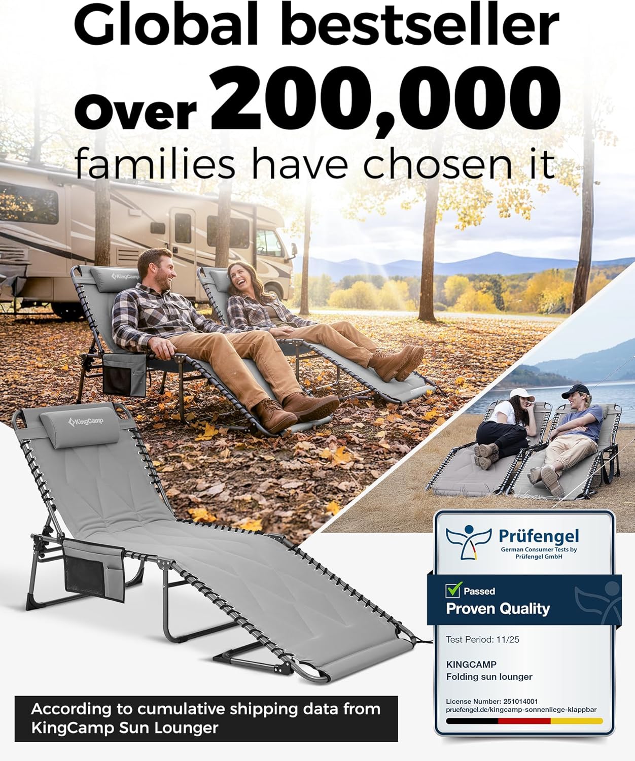 Oversized Padded Folding Sun Lounger 5 Position Grey Recliner