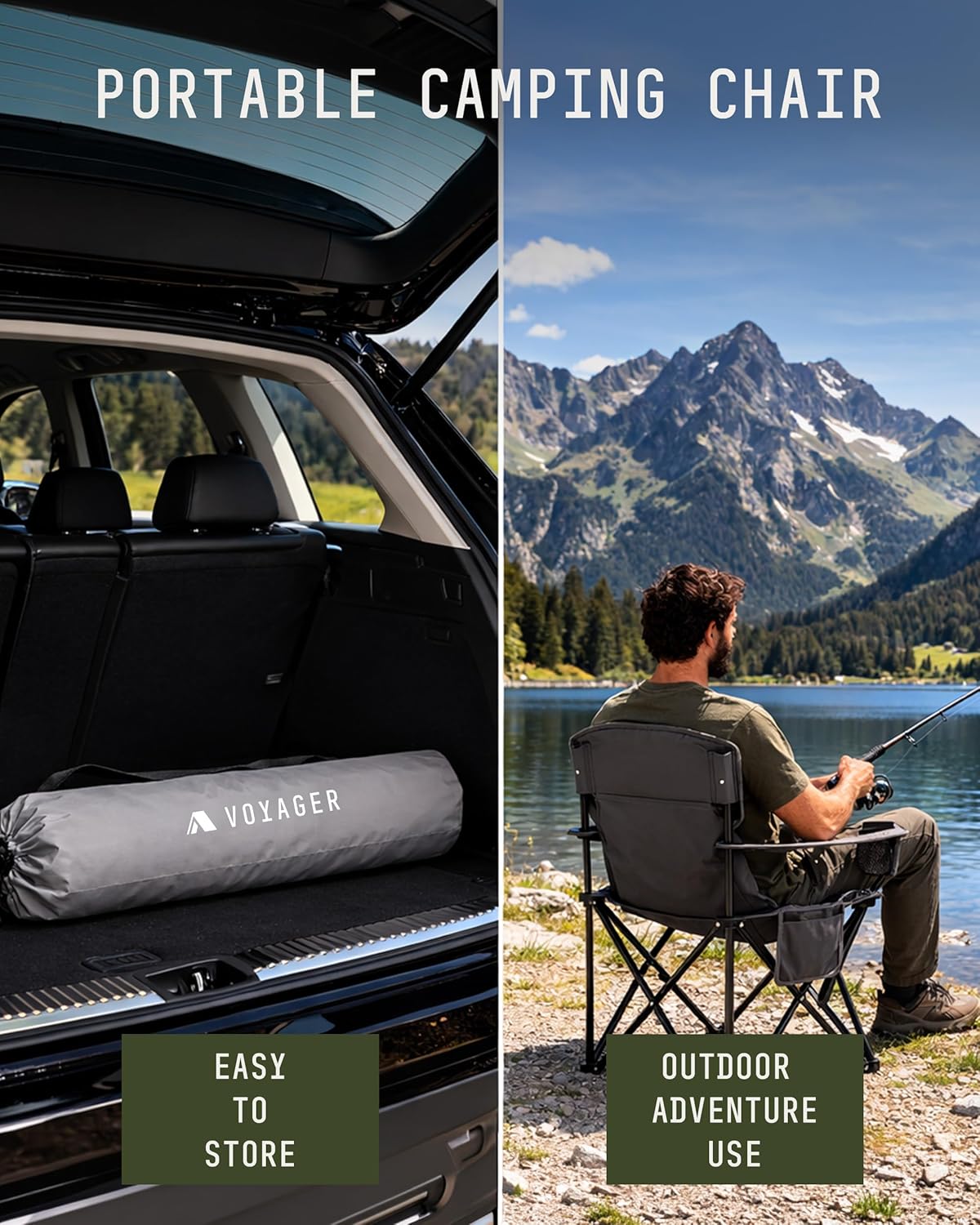 Folding Camping Chair 2 Pack Pocket Cup Holder Dark Grey