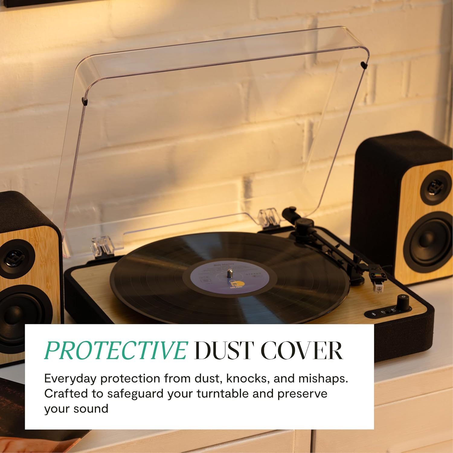 Wireless Bluetooth Turntable with Speakers & Eco Bamboo Vinyl Player