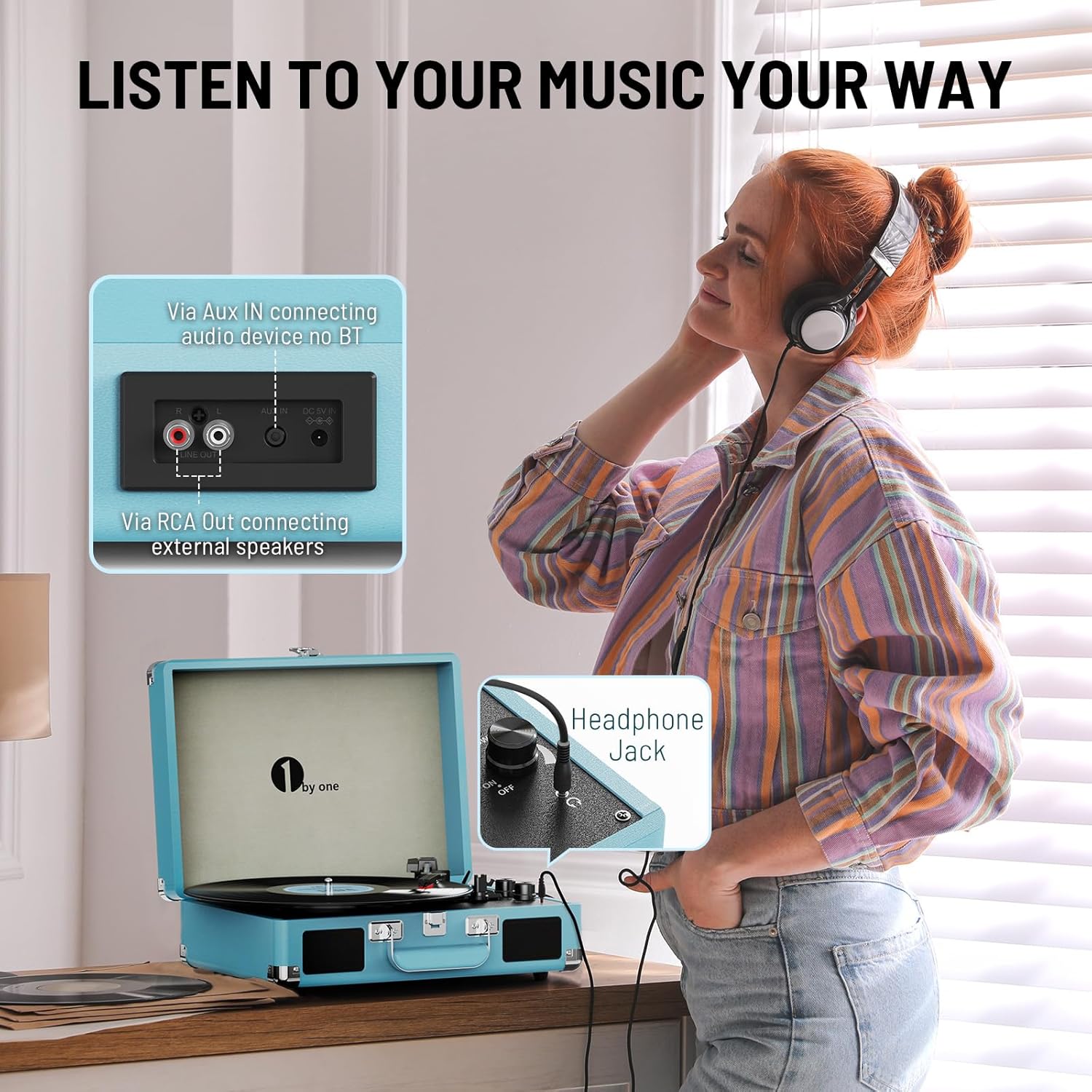 Portable 3-Speed Bluetooth Turntable Vinyl Record Player with Speakers