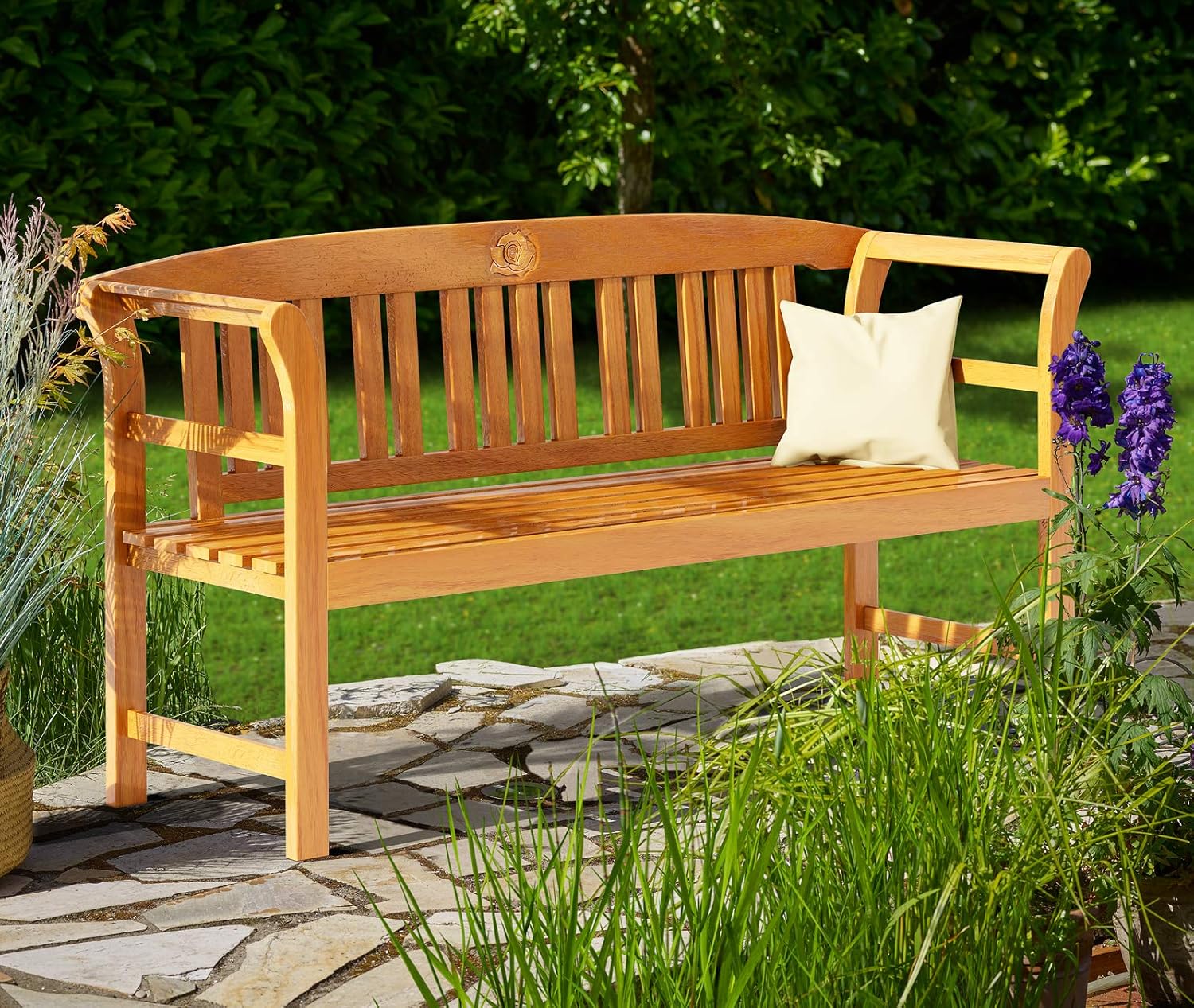 3 Seater Wooden Garden Bench 158cm Eucalyptus Outdoor Patio Seat