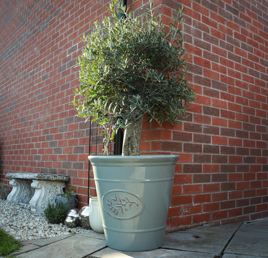 Set of 2 50cm Olive Planters Grey Round Garden Pots Frost Proof