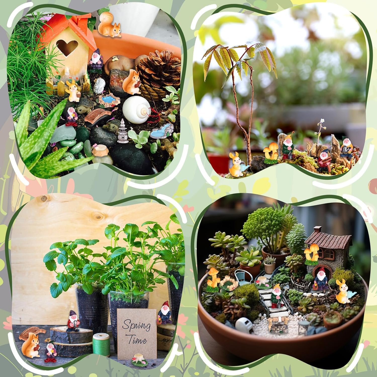 22pcs Mini Fairy Garden Kit Gnome Resin Figurines DIY Decor Set