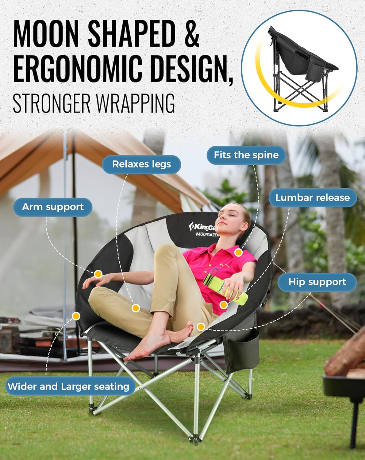 Moon Camping Chairs Set of 2 XXL Padded Folding Seats