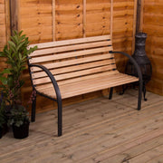 3 Seater Wooden Garden Bench Steel Frame Slatted Patio Seat