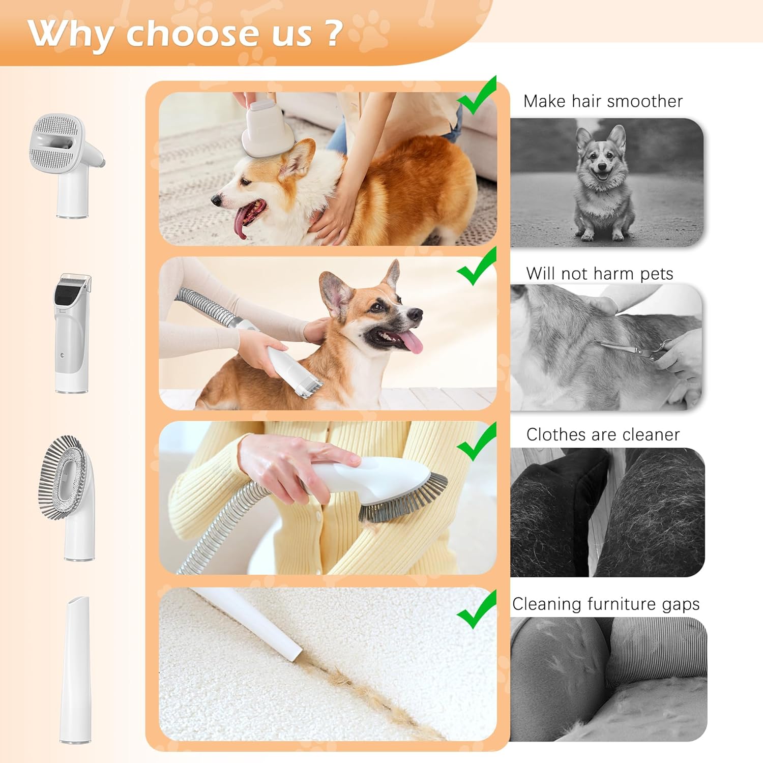Dog Grooming Kit Vacuum 2.3L Low Noise 5 Tool Clippers Pet Hair